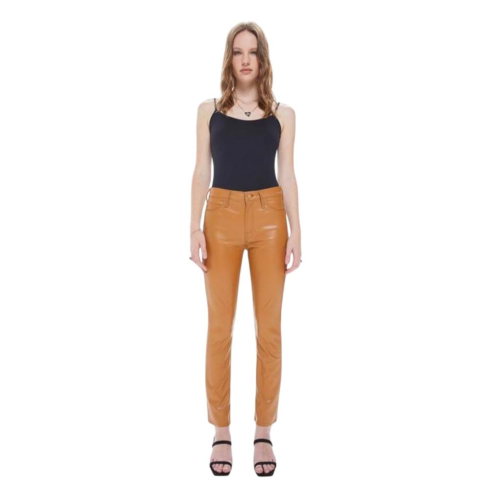 Mother Denim Mother Brown Faux Leather The Mid Rise Dazzler Ankle Cashew Size 23